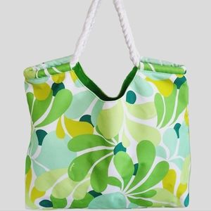 Clinique green abstract floral canvas tote bag 18x13